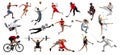 Team and individual kinds of sport. Collage made of portraits different sportsman training in motion against white Royalty Free Stock Photo