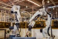 Team industrial robots are welding car part Royalty Free Stock Photo