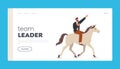 Team Leader Landing Page Template. Businessman Boss Riding Horse And Showing Direction. Business Leadership Concept