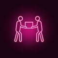 Team Lifting Heavy Object neon icon. Elements of Team work set. Simple icon for websites, web design, mobile app, info graphics