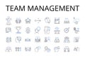 Team management line icons collection. Project coordination, Leadership skills, Staff supervision, Staff oversight