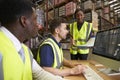 Team managing warehouse logistics in an on-site office Royalty Free Stock Photo