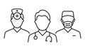 Team of Medic Professional Doctors Line Icon. Male Physicians Specialist, Otolaryngologist and Surgeon Linear Pictogram
