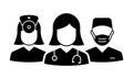 Team of Medic Professional Doctors Silhouette Icon. Male and Female Physicians Specialist, Otolaryngologist and Surgeon