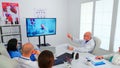 Team of medical staff discussing during video conference Royalty Free Stock Photo