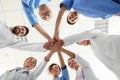 Team of medical workers holding hands together in hospitaÃÂ´. Unity concept Royalty Free Stock Photo