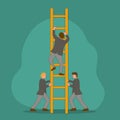 team members support their leader to climb the ladder to reach the sky to reach success. Trendy business teamwork concept. Modern Royalty Free Stock Photo