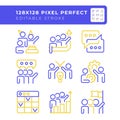Team members two color line icons set