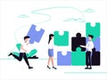 Team metaphor. Teamwork connects puzzle elements. Flat design style vector illustration. cooperation, partnership vector