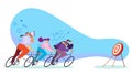 Team moving forward to target on bicycle, business career concept, vector illustration