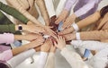 Team of multiracial business women joining their hands to show the concept support and teamwork Royalty Free Stock Photo