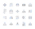Team networking outline icons collection. Networking, Team, Collaboration, Connecting, Partnership, Discussion, Union