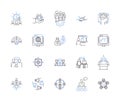 Team networking outline icons collection. Networking, Team, Collaboration, Connecting, Partnership, Discussion, Union