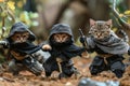 a team of ninja cats stealthily infiltrating a rival dog clan\'s dojo Generative AI