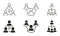 Team Organization Line and Silhouette Icon Set. Leadership And Teamwork Pictogram. Work Group Symbol Collection. Job