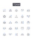 Team line icons collection. Squad, Group, Gang, Unit, Troop, Company, Posse vector and linear illustration. Band,Crew