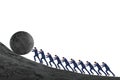 Team of people pushing stone uphill Royalty Free Stock Photo