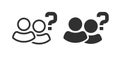 Team people question icon simple graphic vector set, human group suspect request, customers query symbol logo line outline stroke