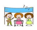 Team of Pop-Singers Singing in Event Vector Illustration