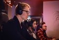 A team of professional cyber sportmans, trains for the championship, plays in a multiplayer video game on pc in a gaming