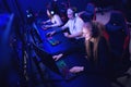 Team professional gamer playing winning tournaments online games computer