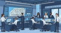 Team of Professionals Analyzing Data in Modern Command Center with Large Screens and Multiple Monitors Royalty Free Stock Photo