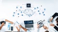 Team of professionals analyzing data and working on artificial intelligence project with modern technology and digital Royalty Free Stock Photo