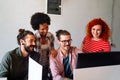 Team of programmers writing digital code in the metaverse and working together on the internet Royalty Free Stock Photo
