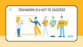 Team Project Development, Teamwork Process Website Landing Page. Business People Communicate at Board Meeting