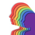 Team rainbow people in profile. Layered paper cut illustration. Unity and recognition of orientation. 3d origami silhouettes. Royalty Free Stock Photo