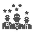 Team with rating stars solid icon, business concept, staff with different work experience vector sign on white