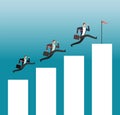 Team reaching goal. Successful people running on growing chart bars. Business achievement vector concept Royalty Free Stock Photo