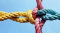 Team rope diverse strength connect partnership together teamwork unity communicate support. Royalty Free Stock Photo