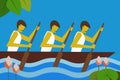 A team rowing in boat race. Concept for boat racing in the backwaters of Kerala