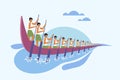 A team rowing  a snake boat. Concept for boat racing in the backwaters of Kerala Royalty Free Stock Photo