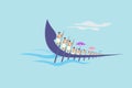 A team rowing traditional snake boats. Concept for boat racing in the backwaters of Kerala Royalty Free Stock Photo