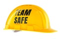 Team Safe hard hat, yellow construction helmet with black text. 3D rendering Royalty Free Stock Photo