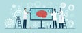 Team of scientists examining brain data on a large display in a lab Royalty Free Stock Photo