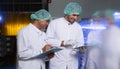 A team of scientists at the fruit juice factory Get ready for the day's work to check the quality of the products Royalty Free Stock Photo