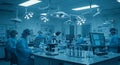 Scientists in a modern laboratory, working diligently on computer screens and microscopes. Research, innovation and breakthroughs