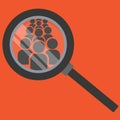 Team search icon. Look at people under a magnifying glass