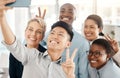 Team selfie, support and diversity with business people in office, community in workplace and teamwork picture Royalty Free Stock Photo
