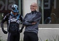 Team Sky chief Dave Brailsford talks to cyclist Mikel Landa