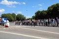 Team Sky riders lead the peloton through the town of Yutz Royalty Free Stock Photo