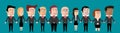 Team of smiling cartoon characters businessmen and businesswomen hand in hand vector isolated