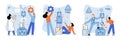 Team solving complex problems. Teamwork metaphor. Miniature scene of workers trying to solve problem Royalty Free Stock Photo