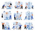 Team solving problems. Data scientists, software engineer, statistician, programmers, visualizer and analyst working on Royalty Free Stock Photo