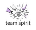 Team spirit concept with human hands holding together isolated on white background. Royalty Free Stock Photo