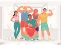 Team of sports happy men and women in the gym. People leading a healthy and active lifestyle Royalty Free Stock Photo