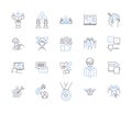 Team studying outline icons collection. Team, studying, colleagues, group, learn, collaborate, research vector and